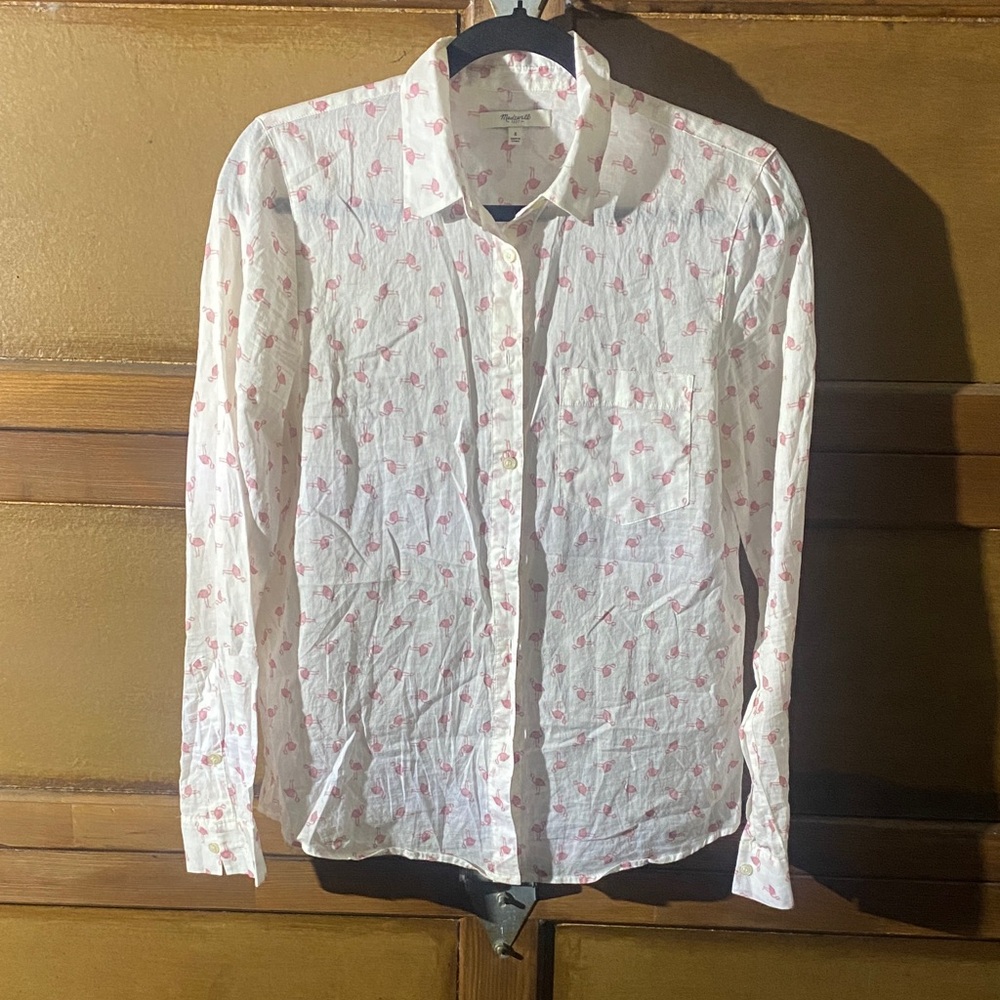 Madewell White and Pink Floral Button Down Shirt